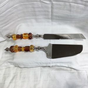 Cake/pie serving set, translucent pebbles handles, heavy SP